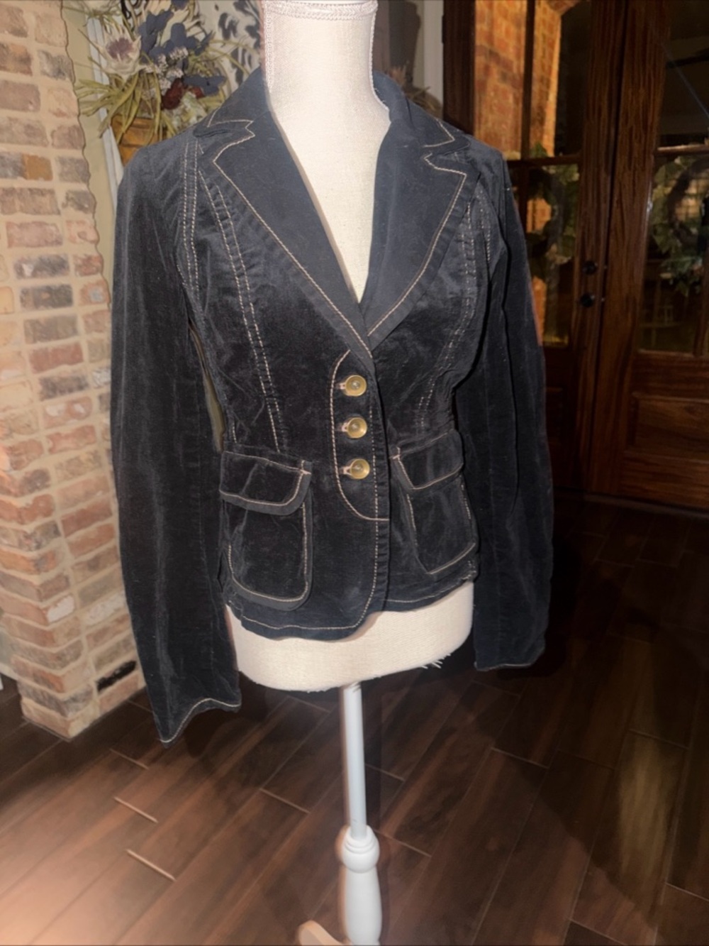 Ann Taylor Loft Blazer Women's Size 0 Black Velvet Stretch Two-Button Jacket
